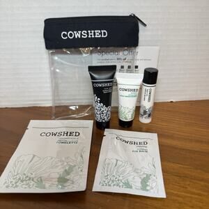 COWSHED Travel Sz Cream, Lotion , Lip Balm Chamomile Towelette Reusable Pouch